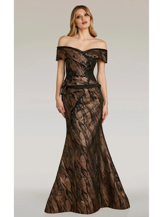 Gia Franco Women Black Bronze 12267CL Off Shoulder Evening Gown Dress Sz 12 3157 - Picture 2 of 16